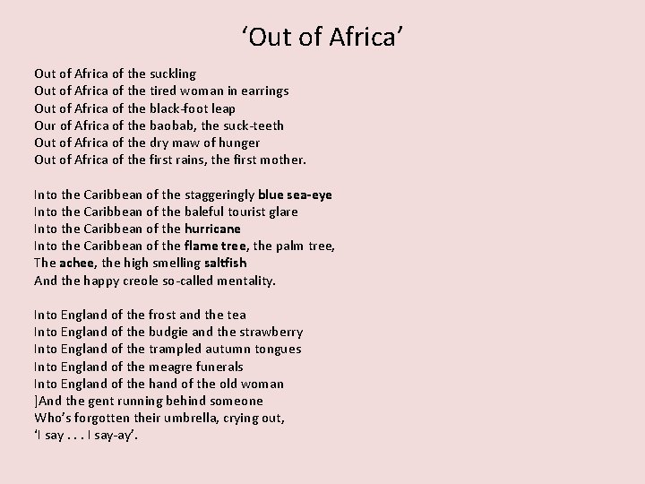 ‘Out of Africa’ Out of Africa of the suckling Out of Africa of the