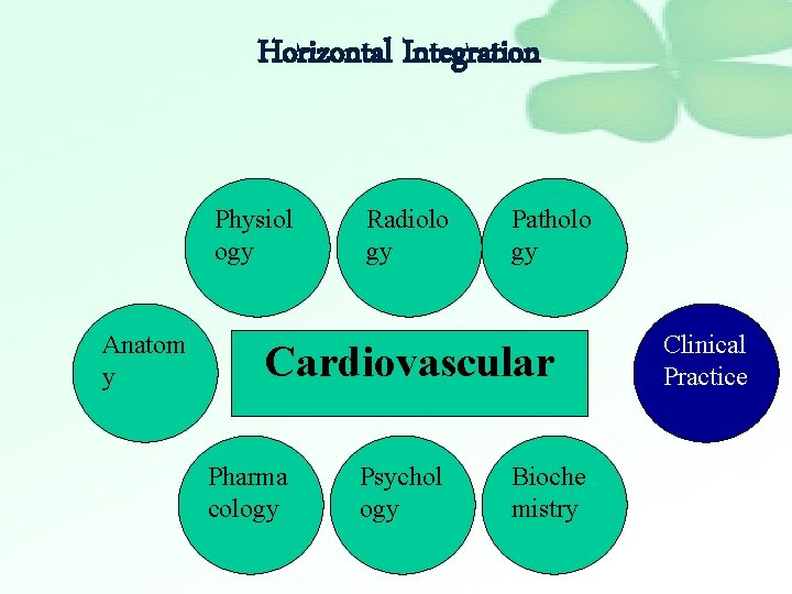 Horizontal Integration Physiol ogy Anatom y Radiolo gy Patholo gy Cardiovascular Pharma cology Psychol
