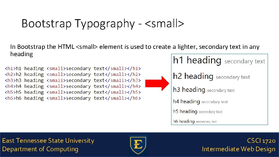 Bootstrap Typography - <small> In Bootstrap the HTML <small> element is used to create