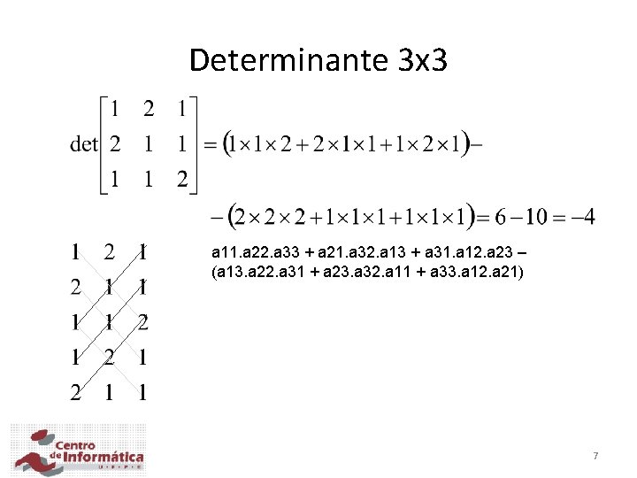 Determinante 3 x 3 a 11. a 22. a 33 + a 21. a