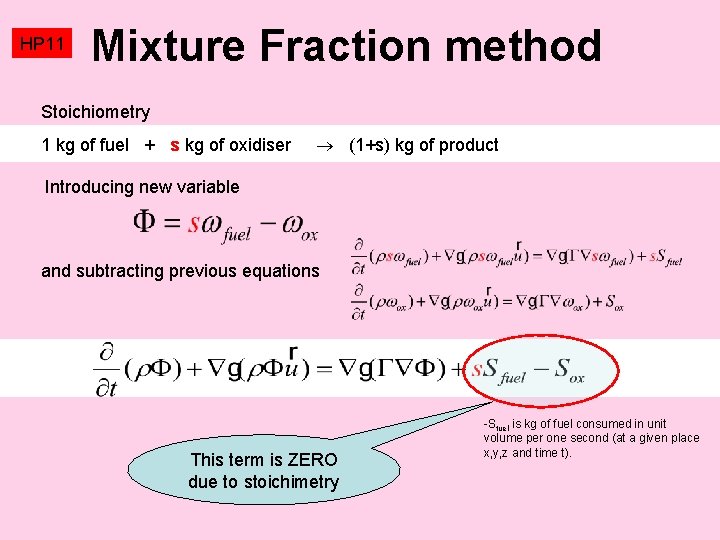 HP 11 Mixture Fraction method Stoichiometry 1 kg of fuel + s kg of