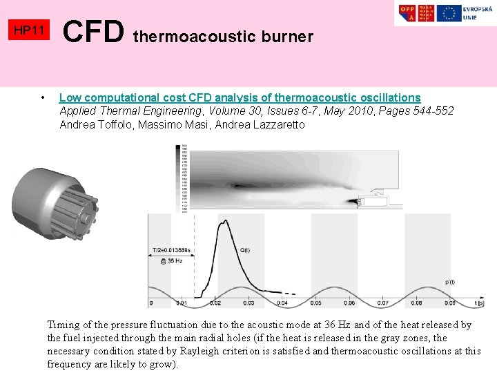 HP 11 • CFD thermoacoustic burner Low computational cost CFD analysis of thermoacoustic oscillations