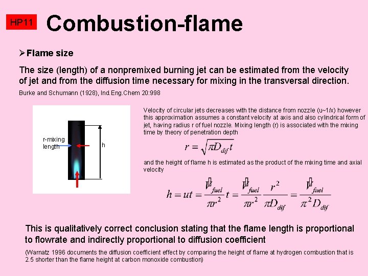 HP 11 Combustion-flame ØFlame size The size (length) of a nonpremixed burning jet can
