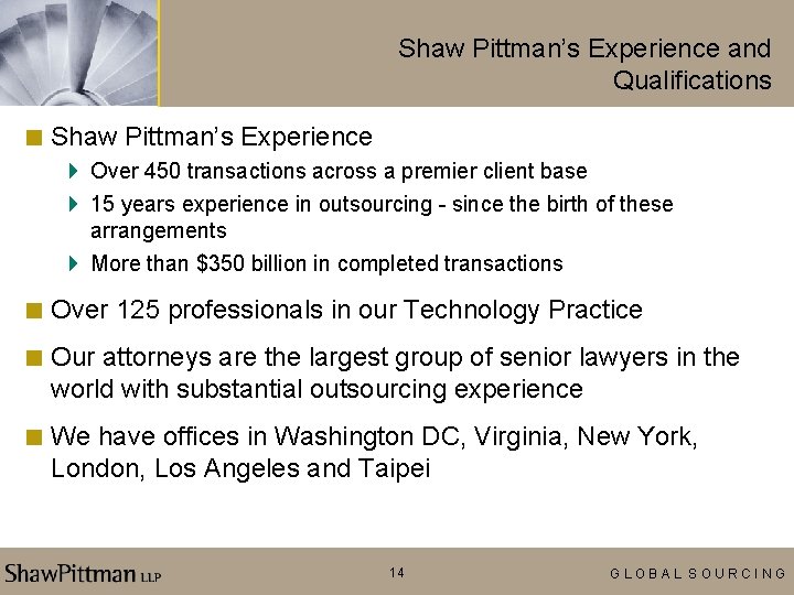 Shaw Pittman’s Experience and Qualifications < Shaw Pittman’s Experience 4 Over 450 transactions across