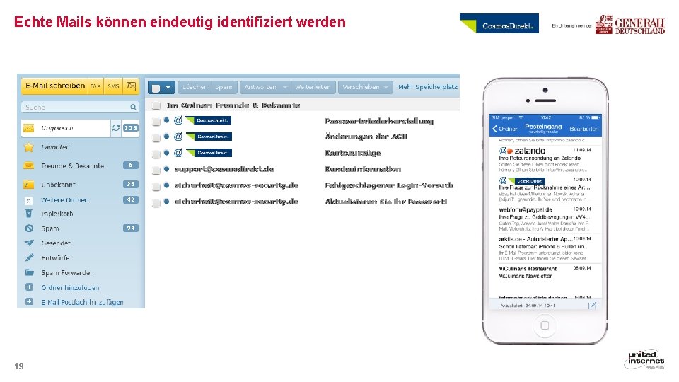 Echte Mails können eindeutig identifiziert werden Im Ordner: Freunde & Bekannte Passwortwiederherstellung 123 info@visa.