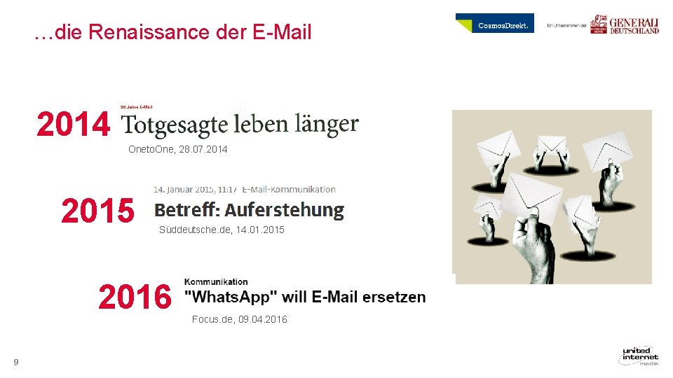 …die Renaissance der E-Mail 2014 Oneto. One, 28. 07. 2014 2015 Süddeutsche. de, 14.