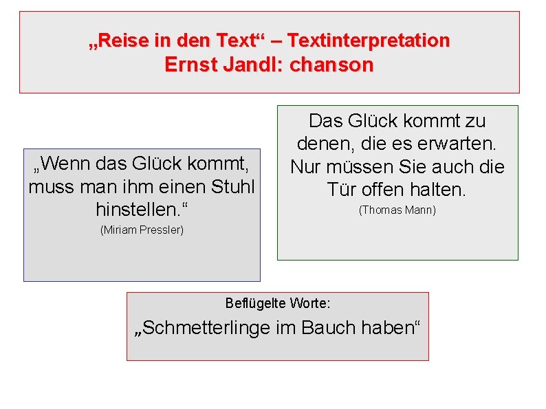 „Reise in den Text“ – Textinterpretation Ernst Jandl: chanson „Wenn das Glück kommt, muss