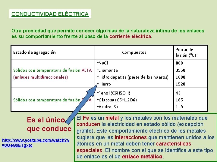 CONDUCTIVIDAD ELÉCTRICA Otra propiedad que permite conocer algo más de la naturaleza íntima de