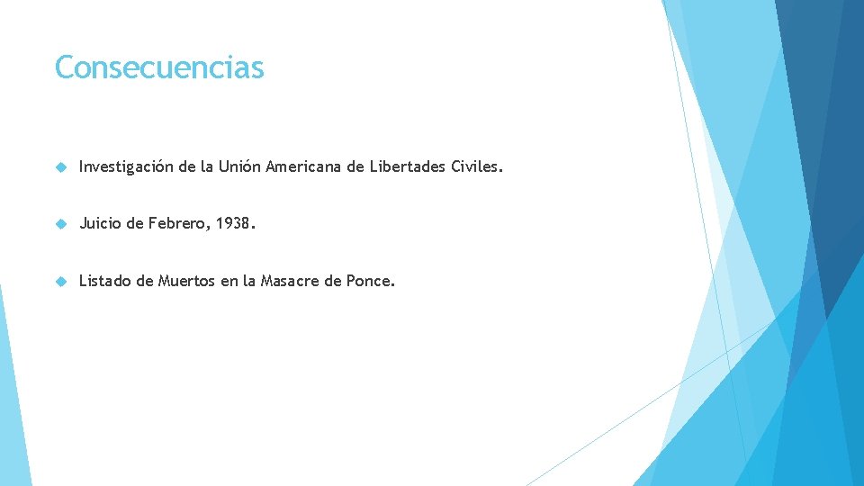 Consecuencias Investigación de la Unión Americana de Libertades Civiles. Juicio de Febrero, 1938. Listado