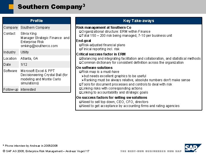 Southern Company 3 Profile Company Southern Company Contact Silvia King Manager Strategic Finance and