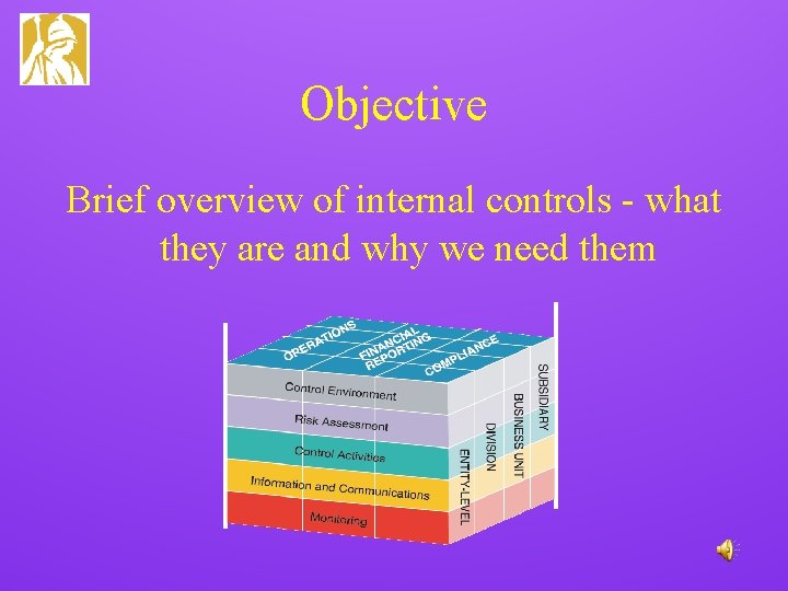 Objective Brief overview of internal controls - what they are and why we need