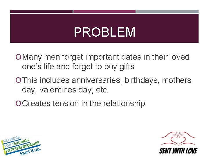 PROBLEM Many men forget important dates in their loved one’s life and forget to