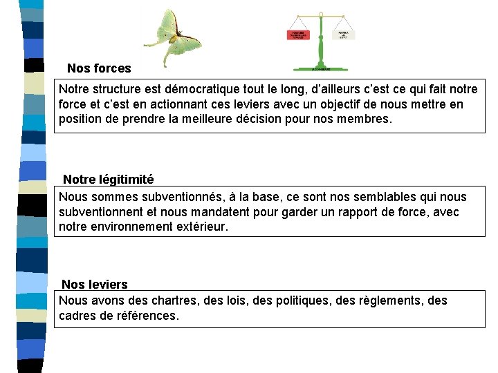 Nos forces Notre structure est démocratique tout le long, d’ailleurs c’est ce qui fait