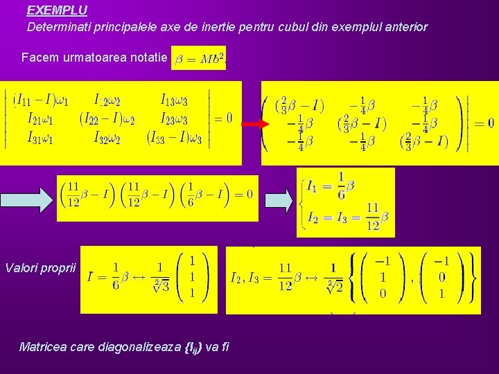 EXEMPLU Determinati principalele axe de inertie pentru cubul din exemplul anterior Facem urmatoarea notatie EXEMPLU Determinati principalele axe de inertie pentru cubul din exemplul anterior Facem urmatoarea notatie