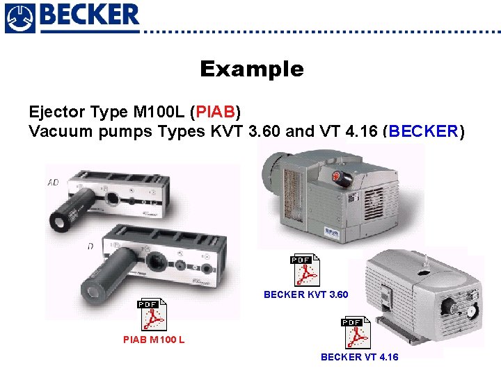 Example Ejector Type M 100 L (PIAB) Vacuum pumps Types KVT 3. 60 and
