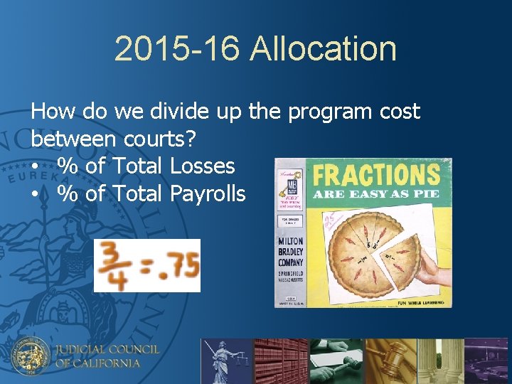 2015 -16 Allocation How do we divide up the program cost between courts? •
