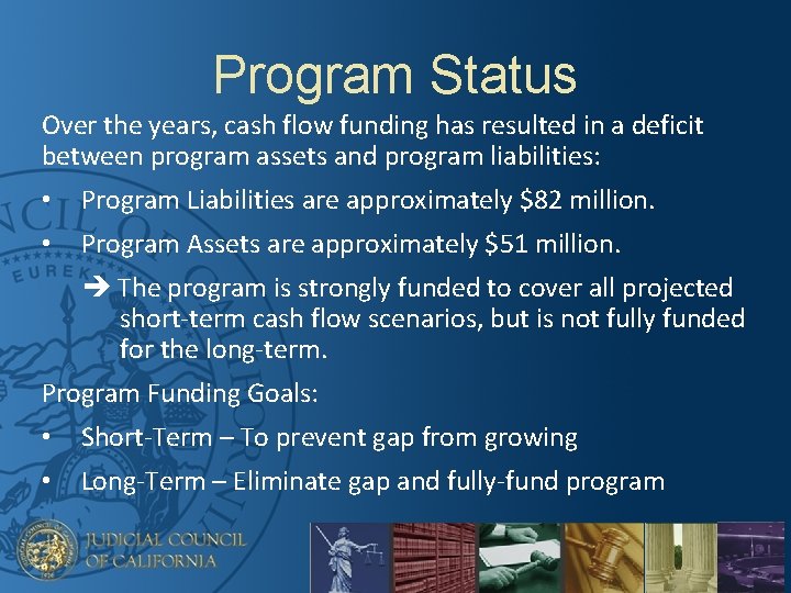 Program Status Over the years, cash flow funding has resulted in a deficit between