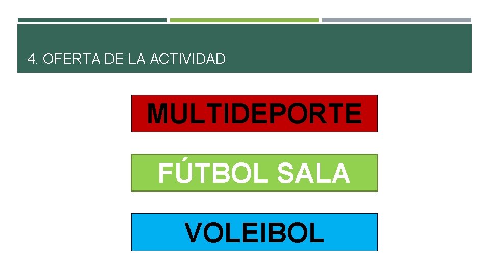 4. OFERTA DE LA ACTIVIDAD MULTIDEPORTE FÚTBOL SALA VOLEIBOL 