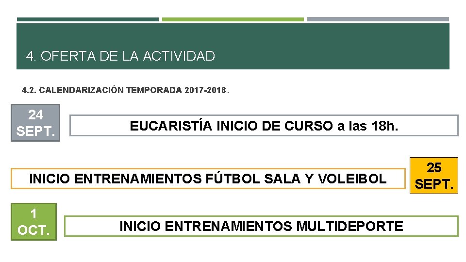 4. OFERTA DE LA ACTIVIDAD 4. 2. CALENDARIZACIÓN TEMPORADA 2017 -2018. 24 SEPT. EUCARISTÍA