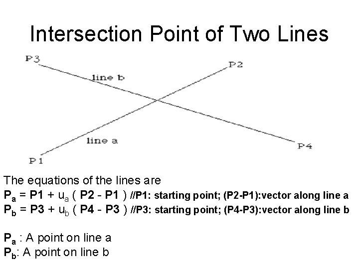 Intersection Point of Two Lines The equations of the lines are Pa = P