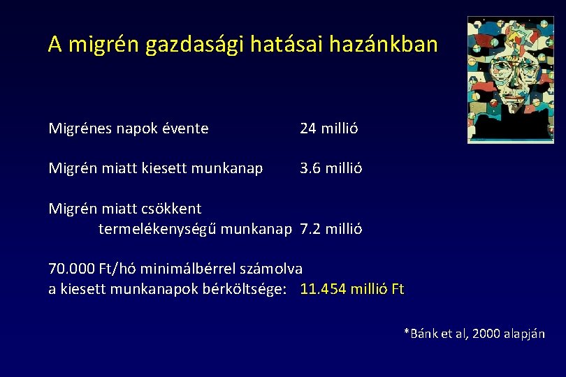 A migrén gazdasági hatásai hazánkban Migrénes napok évente 24 millió Migrén miatt kiesett munkanap