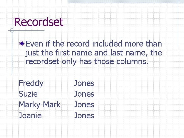 Recordset Even if the record included more than just the first name and last