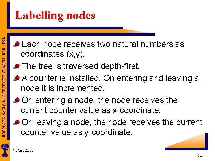 EBERHARD-KARLS-UNIVERSITÄT TÜBINGEN SFS TCL Labelling nodes Each node receives two natural numbers as coordinates