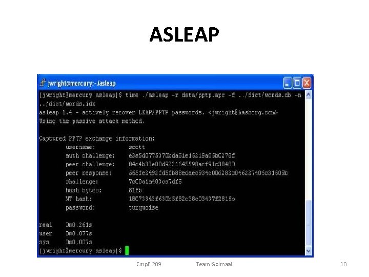 ASLEAP Cmp. E 209 Team Golmaal 10 ASLEAP Cmp. E 209 Team Golmaal 10