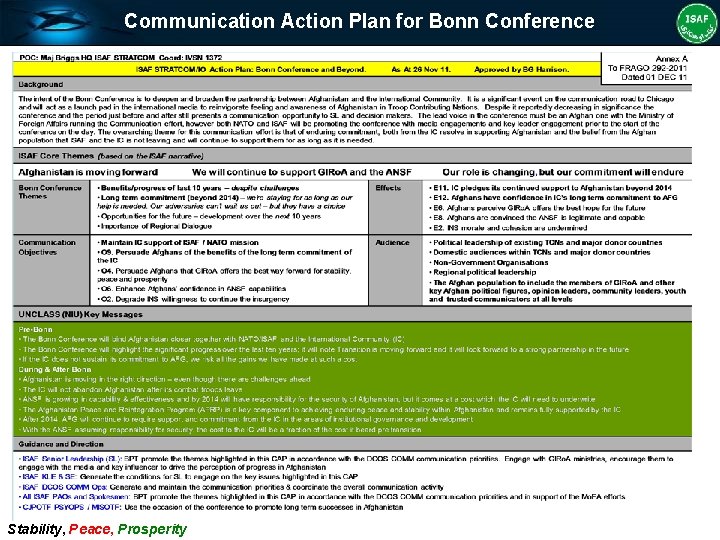 Communication Action Plan for Bonn Conference Stability, Peace, Prosperity 
