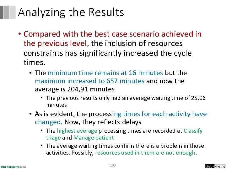 Analyzing the Results • Compared with the best case scenario achieved in the previous