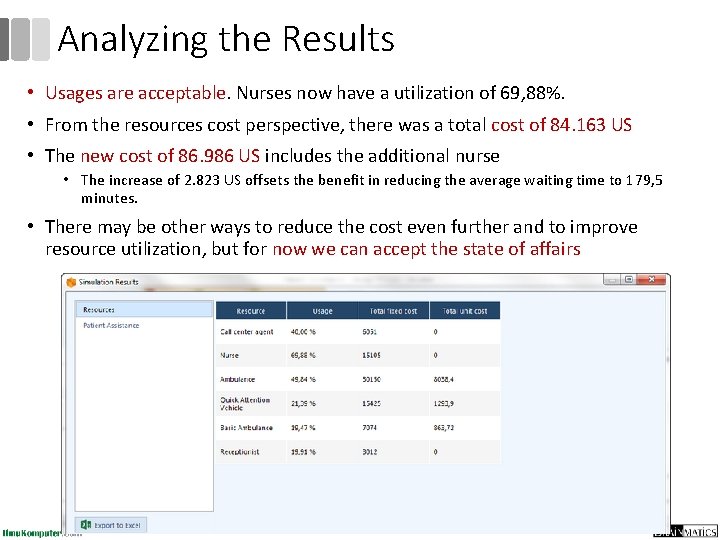 Analyzing the Results • Usages are acceptable. Nurses now have a utilization of 69,