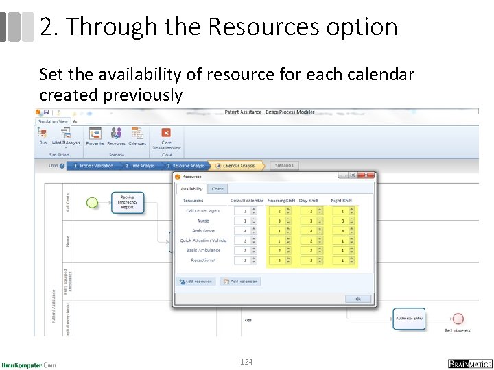 2. Through the Resources option Set the availability of resource for each calendar created