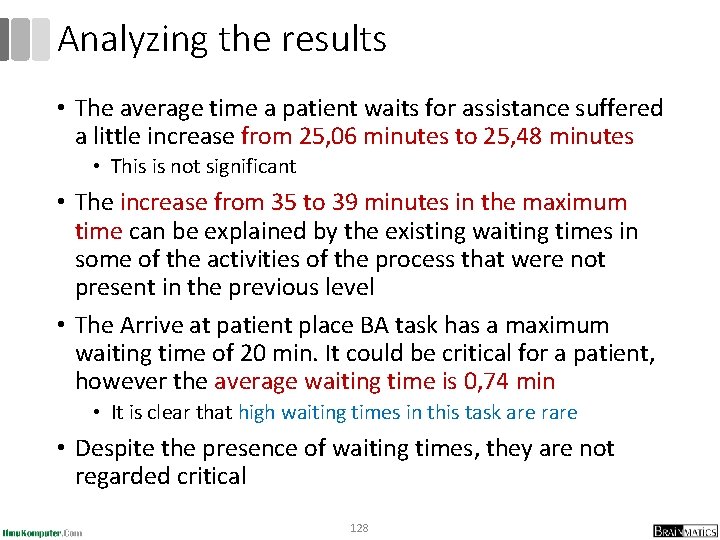 Analyzing the results • The average time a patient waits for assistance suffered a
