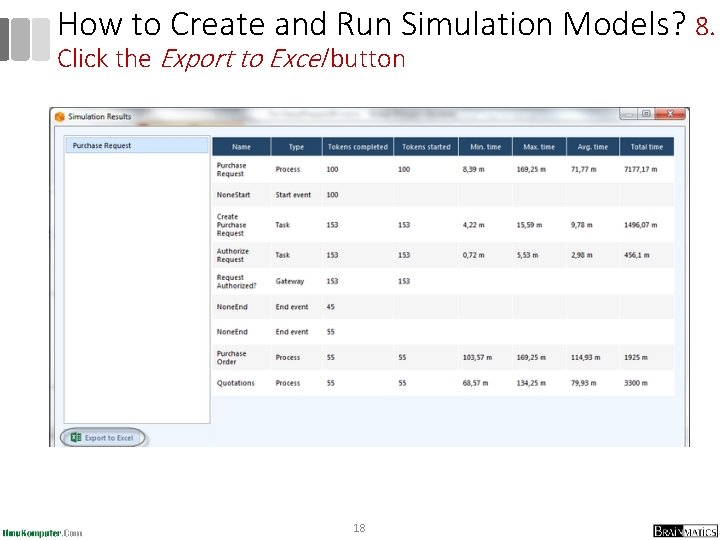 How to Create and Run Simulation Models? 8. Click the Export to Excel button