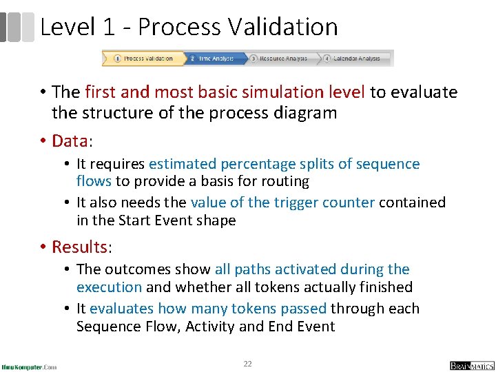 Level 1 - Process Validation • The first and most basic simulation level to