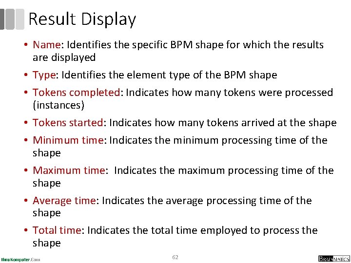 Result Display • Name: Identifies the specific BPM shape for which the results are