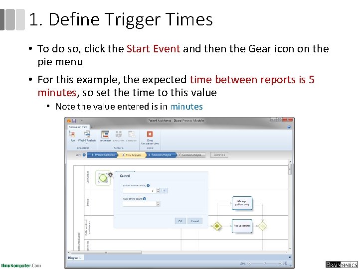 1. Define Trigger Times • To do so, click the Start Event and then