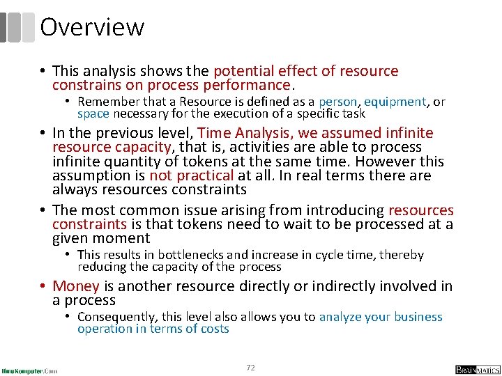 Overview • This analysis shows the potential effect of resource constrains on process performance.