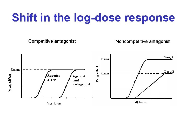 Shift in the log-dose response Competitive antagonist Noncompetitive antagonist 