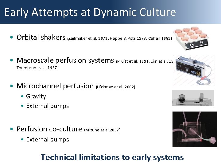 Early Attempts at Dynamic Culture • Orbital shakers (Zeilmaker et al. 1971, Hoppe &