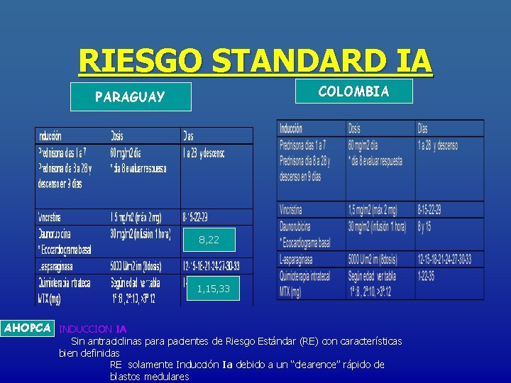 RIESGO STANDARD IA COLOMBIA PARAGUAY 8, 22 1, 15, 33 AHOPCA INDUCCION IA Sin