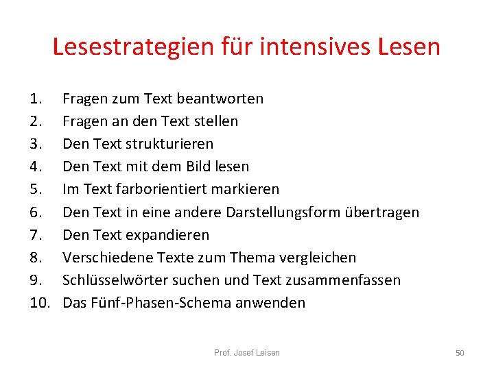 Lesestrategien für intensives Lesen 1. 2. 3. 4. 5. 6. 7. 8. 9. 10.