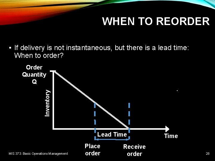 WHEN TO REORDER • If delivery is not instantaneous, but there is a lead