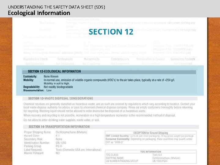 UNDERSTANDING THE SAFETY DATA SHEET (SDS) Ecological Information 