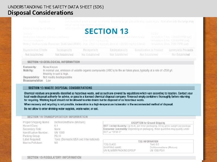 UNDERSTANDING THE SAFETY DATA SHEET (SDS) Disposal Considerations 