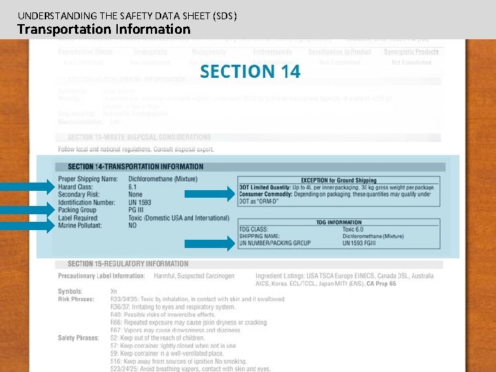 UNDERSTANDING THE SAFETY DATA SHEET (SDS) Transportation Information 