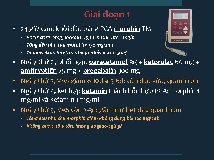 Giai đoạn 1 • 24 giờ đầu, khởi đầu bằng PCA morphin TM -