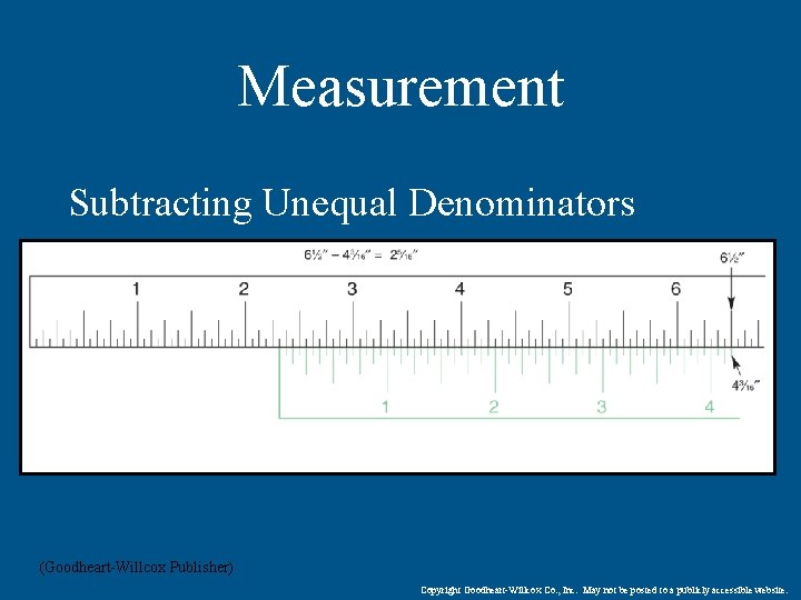 Measurement Subtracting Unequal Denominators (Goodheart-Willcox Publisher) Copyright Goodheart-Willcox Co. , Inc. May not be