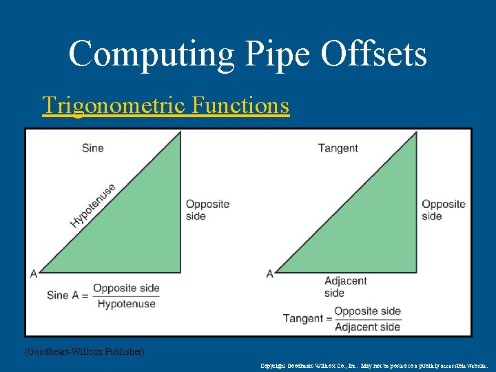 Computing Pipe Offsets Trigonometric Functions (Goodheart-Willcox Publisher) Copyright Goodheart-Willcox Co. , Inc. May not