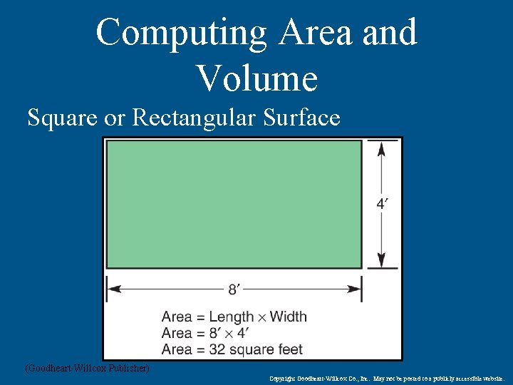 Computing Area and Volume Square or Rectangular Surface (Goodheart-Willcox Publisher) Copyright Goodheart-Willcox Co. ,